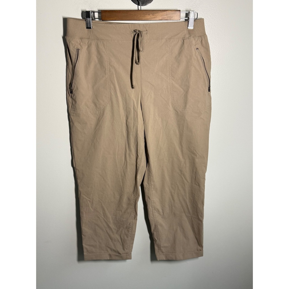 Eddie Bauer Womens Tan Khaki Cropped Hiking Utility Pants Size Medium Drawstring